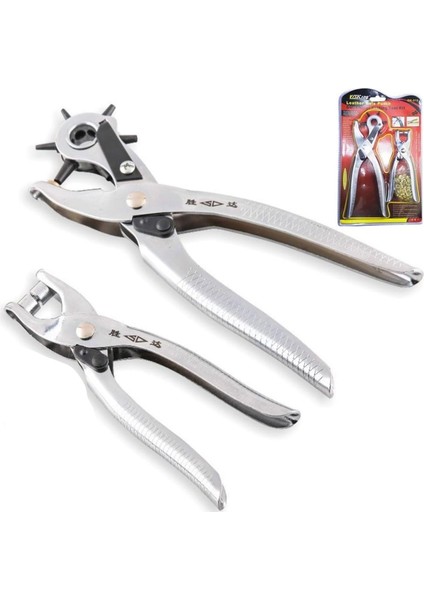 2&apos;li Kemer Delme Seti - 6 Ayarlı Deri Delici + Çıtçıt Makinesi - Düğme Takma Perçin Atma Deri Kemer Çanta Kumaş Kanvas Karton Için