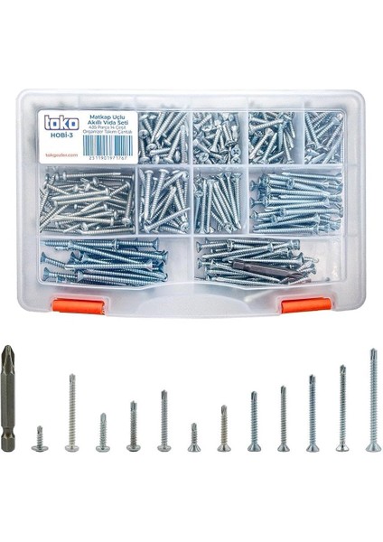 Hobi-3 Matkap Uçlu Akıllı Vida Seti 435 Parça 14 Çeşit Organizer Takım Çantalı