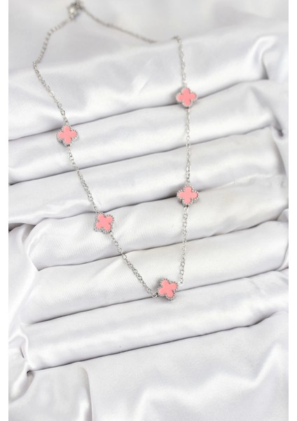 Bfs 316L Çelik Zincir Gümüş Renk Pembe Baby Boy Yonca Kadın Kolye fiyatları