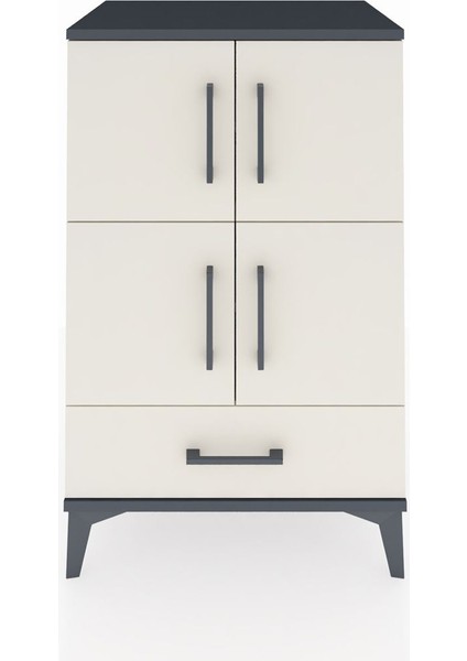 Hyperion Komodin 4 Raflı Tek Çekmeceli 4 Kapaklı 60X44X96 Antrasit-Aytaşı