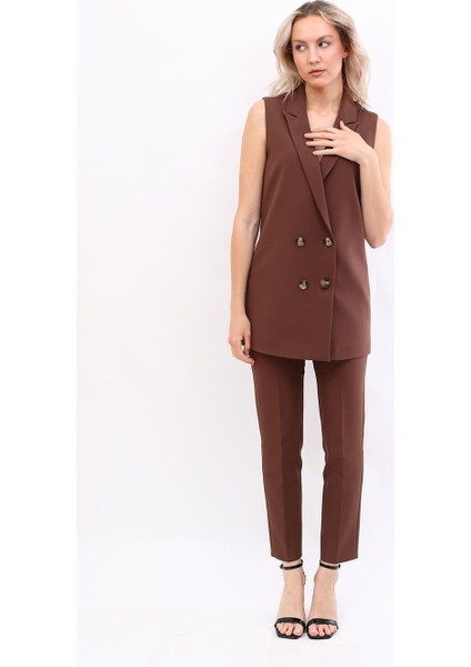 Midi Boy Klasik Yelek & Boru Paça Pantolon-Kestane fiyatları