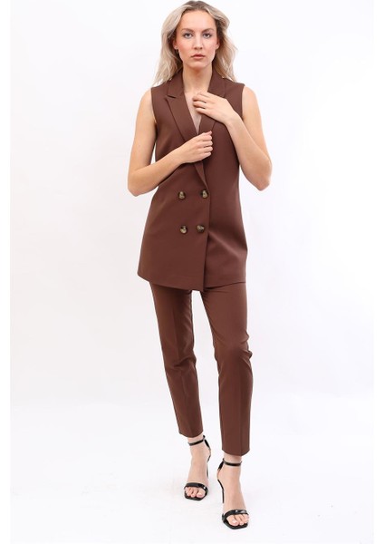 Midi Boy Klasik Yelek & Boru Paça Pantolon-Kestane modelleri