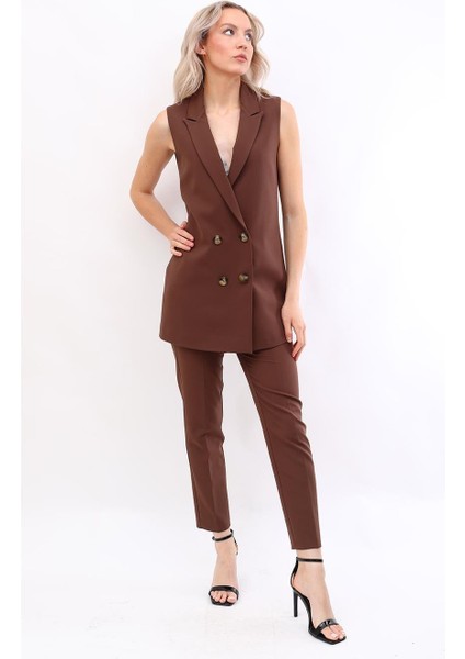 Midi Boy Klasik Yelek & Boru Paça Pantolon-Kestane indirimleri