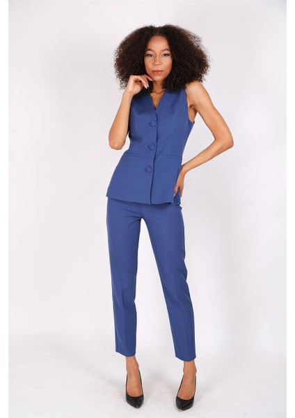 Uzun Klasik Yelek & Boru Paça Pantolon Takım-Indigo fırsatları