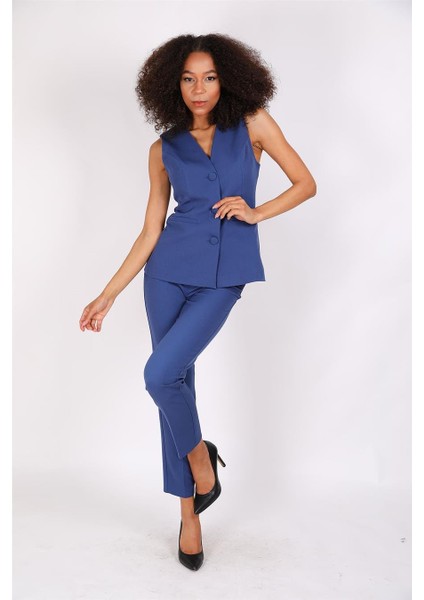 Uzun Klasik Yelek & Boru Paça Pantolon Takım-Indigo indirimleri