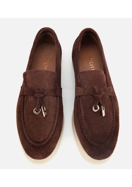 01AYH313760A480 KADIN Süet Deri Kahverengi Gold Aksesuarlı Klasik Loafer