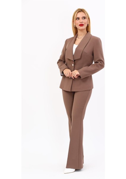 Amerikan Yaka Klasik Ceket & Ispanyol Paça Pantolon-Kahve