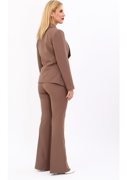 Amerikan Yaka Klasik Ceket & Ispanyol Paça Pantolon-Kahve fırsatları