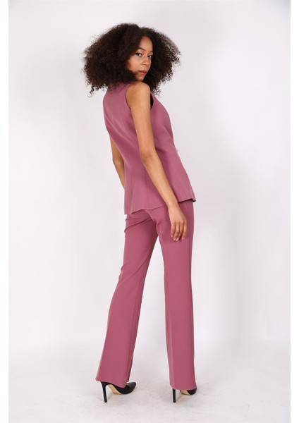 Abiye Yelek & Ispanyol Paça Pantolon Takım-Rose indirimleri