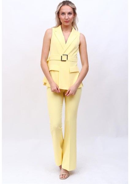 Kemerli Klasik Yelek & Ispanyol Paça Pantolon Takım-Sarı fiyatları