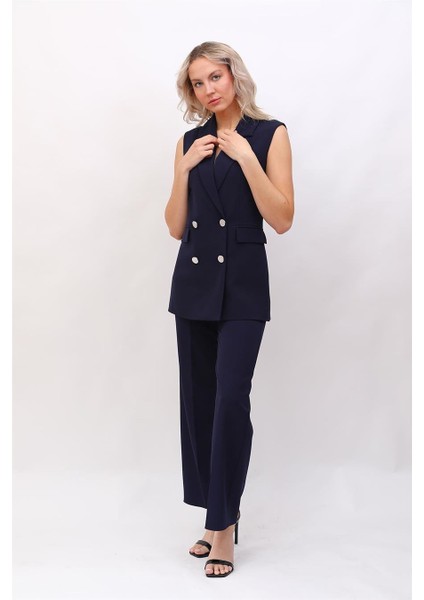 Blazer Yelek & Bol Paça Pantolon-Lacivert fiyatları