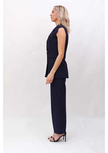 Blazer Yelek & Bol Paça Pantolon-Lacivert fırsatları