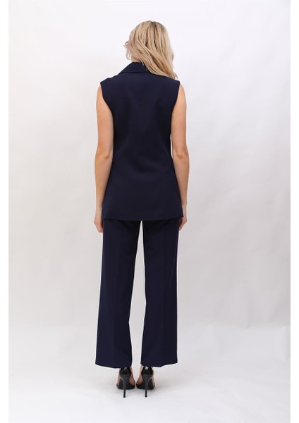 Blazer Yelek & Bol Paça Pantolon-Lacivert indirimleri