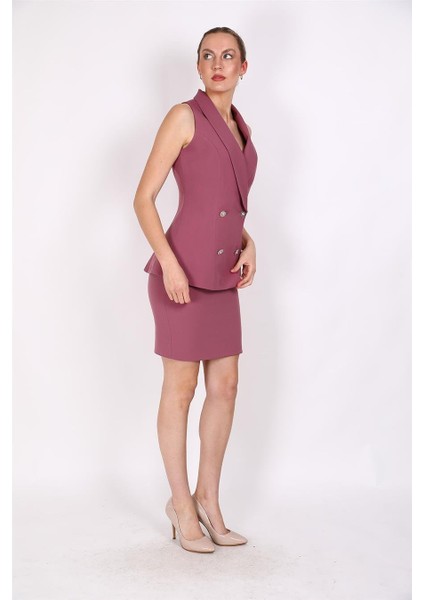 Abiye Yelek & Kısa Klem Etek Takım-Rose indirimleri