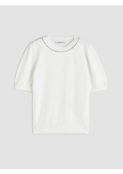 Yeni Sezon Bisiklet Yaka Taşlı Kadın Triko Kazak indirimleri