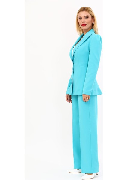 Erkek Yaka Kolu Büzgülü Ceket & Bol Paça Pantolon-Turkuaz fiyatları