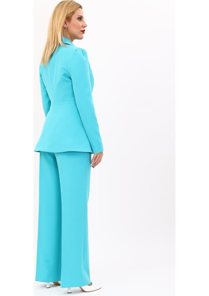 Erkek Yaka Kolu Büzgülü Ceket & Bol Paça Pantolon-Turkuaz fırsatları