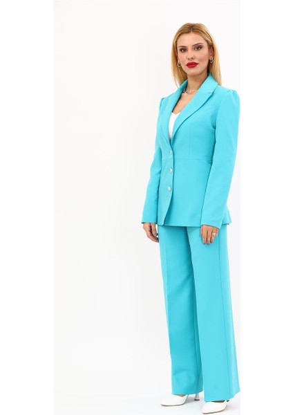 Erkek Yaka Kolu Büzgülü Ceket & Bol Paça Pantolon-Turkuaz indirimleri