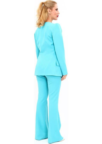 Kare Yaka Ceket & Ispanyol Paça Pantolon-Turkuaz fırsatları