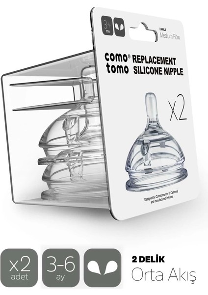 Bfs Comotomo Silikon 2'li Biberon Emziği Orta Akış 3-6 Ay