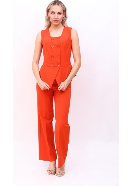 Aller Yelek & Bol Paça Pantolon Takım-Turuncu