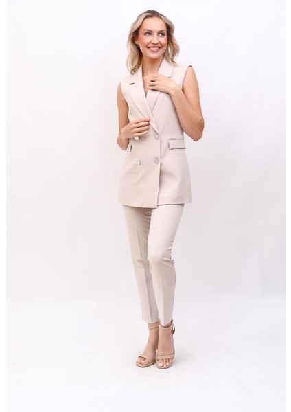 Blazer Yelek & Boru Paça Pantolon-Bej fiyatları