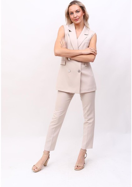 Blazer Yelek & Boru Paça Pantolon-Bej modelleri