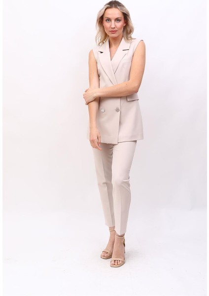 Blazer Yelek & Boru Paça Pantolon-Bej fırsatları