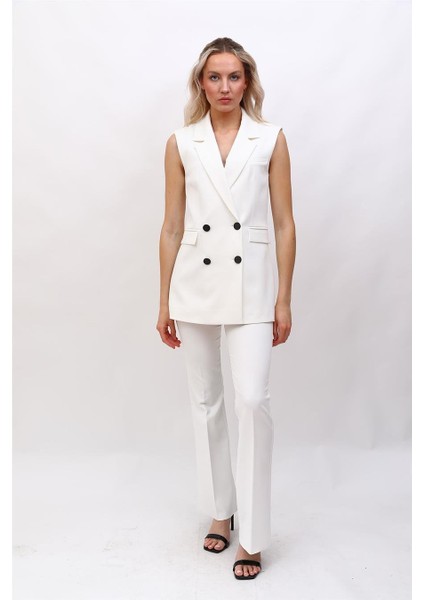 Blazer Yelek & Ispanyol Paça Pantolon-Beyaz fiyatları
