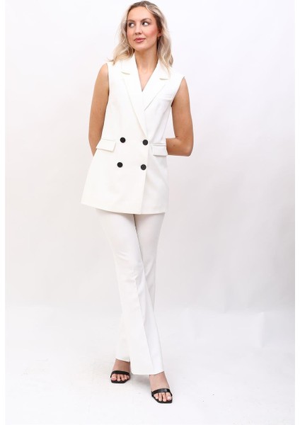 Blazer Yelek & Ispanyol Paça Pantolon-Beyaz indirimleri
