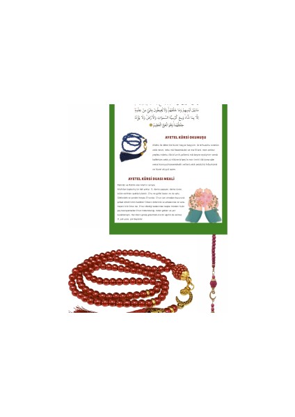 Namaz Tesbihi Vavlı 99'lu Cam Incili Ayet-El Kürsi Dua Kartı ile Fuşya Renk Hediyelik