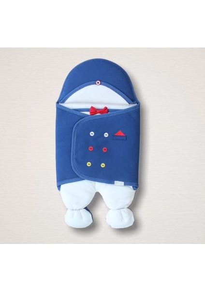 Yenidoğan Smokin Centilmen Ayaklı Erkek Bebek Kundak Mavi