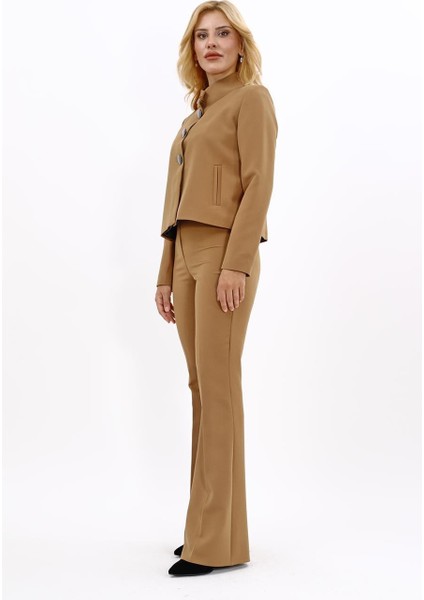 Boydan Düğmeli Mini Ceket & Ispanyol Paça Pantolon Takım-Camel fiyatları