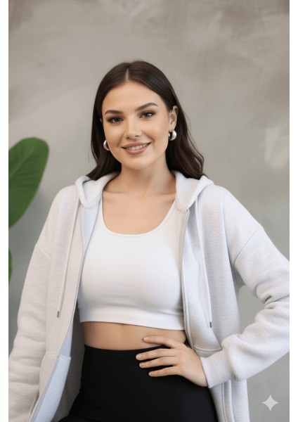Kadın Genç Unisex Cepli Kapüşonlu Fermuarlı Sweatshirt Hırka fiyatları