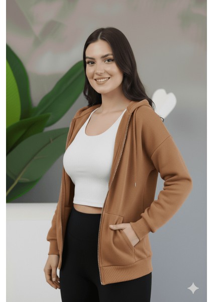Kadın Genç Unisex Cepli Kapüşonlu Fermuarlı Sweatshirt Hırka modelleri