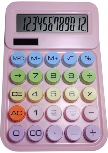 Gaosııo Pembe 12 Hane Renkli Yuvarlak Tuş Takımı Hesap Makinesi