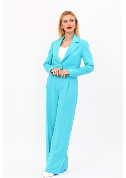 Erkek Yaka Tek Düğmeli Kısa Ceket & Erkek Yaka Drape Kollu Kısa Ceket-Turkuaz