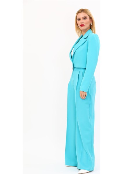 Erkek Yaka Tek Düğmeli Kısa Ceket & Erkek Yaka Drape Kollu Kısa Ceket-Turkuaz fiyatları