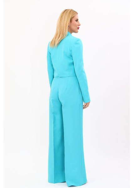 Erkek Yaka Tek Düğmeli Kısa Ceket & Erkek Yaka Drape Kollu Kısa Ceket-Turkuaz fırsatları