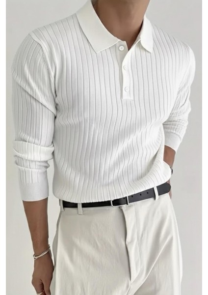 Josse Slim Fit Old Money Düğmeli Polo Yaka Triko Kazak