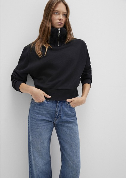 Kadın Yarım Fermuarlı Sweatshırt Siyah 1S10434-900