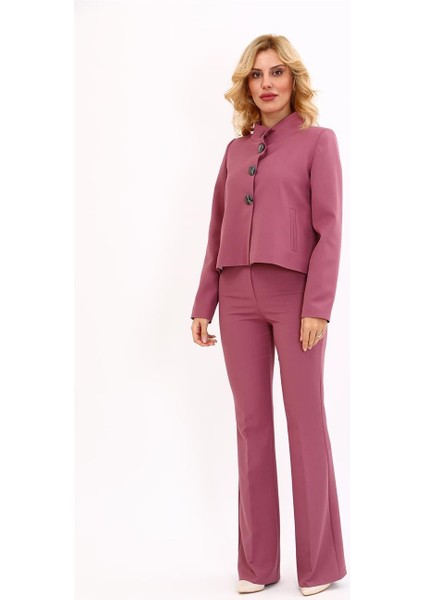 Boydan Düğmeli Mini Ceket & Ispanyol Paça Pantolon Takım-Rose fiyatları