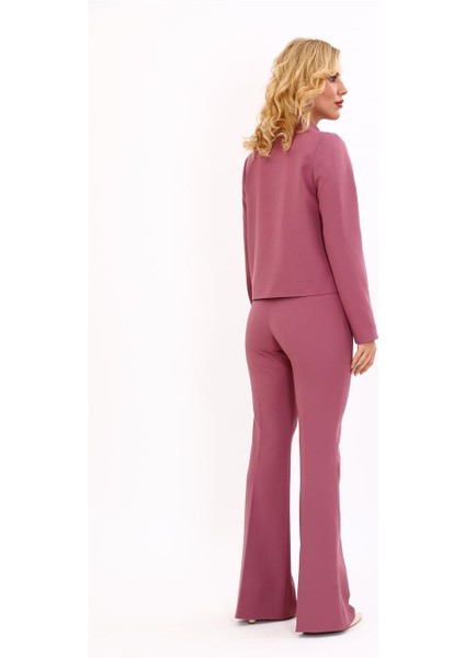 Boydan Düğmeli Mini Ceket & Ispanyol Paça Pantolon Takım-Rose modelleri