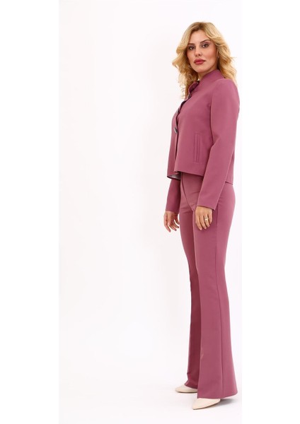 Boydan Düğmeli Mini Ceket & Ispanyol Paça Pantolon Takım-Rose indirimleri