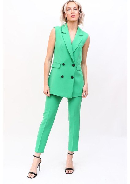Midi Boy Klasik Yelek & Boru Paça Pantolon-Yeşil