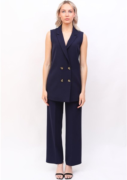 Midi Boy Klasik Yelek & Bol Paça Pantolon-Lacivert fırsatları