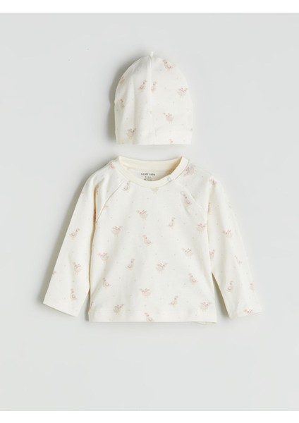 Yeni Sezon Baskılı Kız Bebek Tişört Pantolon ve Bere 3'lü fiyatları