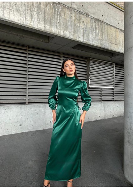 Yandan Ip Bağlamalı Saten Abiye Zümrüt 583272 fiyatları