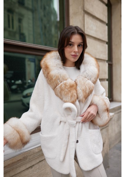 Furora Hakiki Kürk Kaban Beyaz