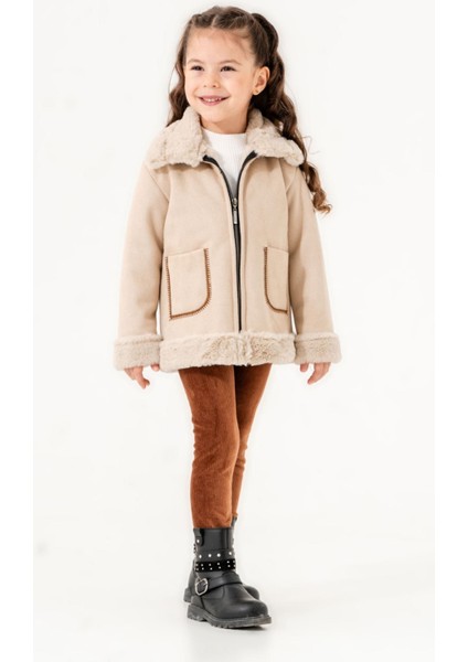 Kürklü Süet Montlu Kız Çocuk 3'lü takım - Bej fiyatları